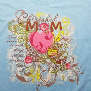 Mom Women's Short Sleeve Front Print T-shirt Crew Neck Blue XXL